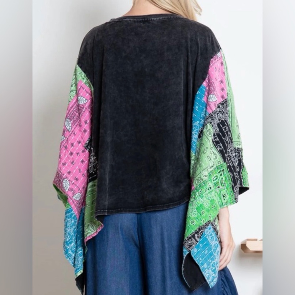 Blue Velvet Billy Joel Mineral Wash Bandana Graphic Oversized poncho size s/m - Picture 3 of 12